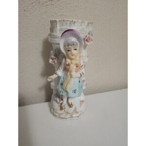 Vintage Little Bo Peep Ceramic Flower Vase 6" Gold Trimmed Onas? Japan Hand Pain